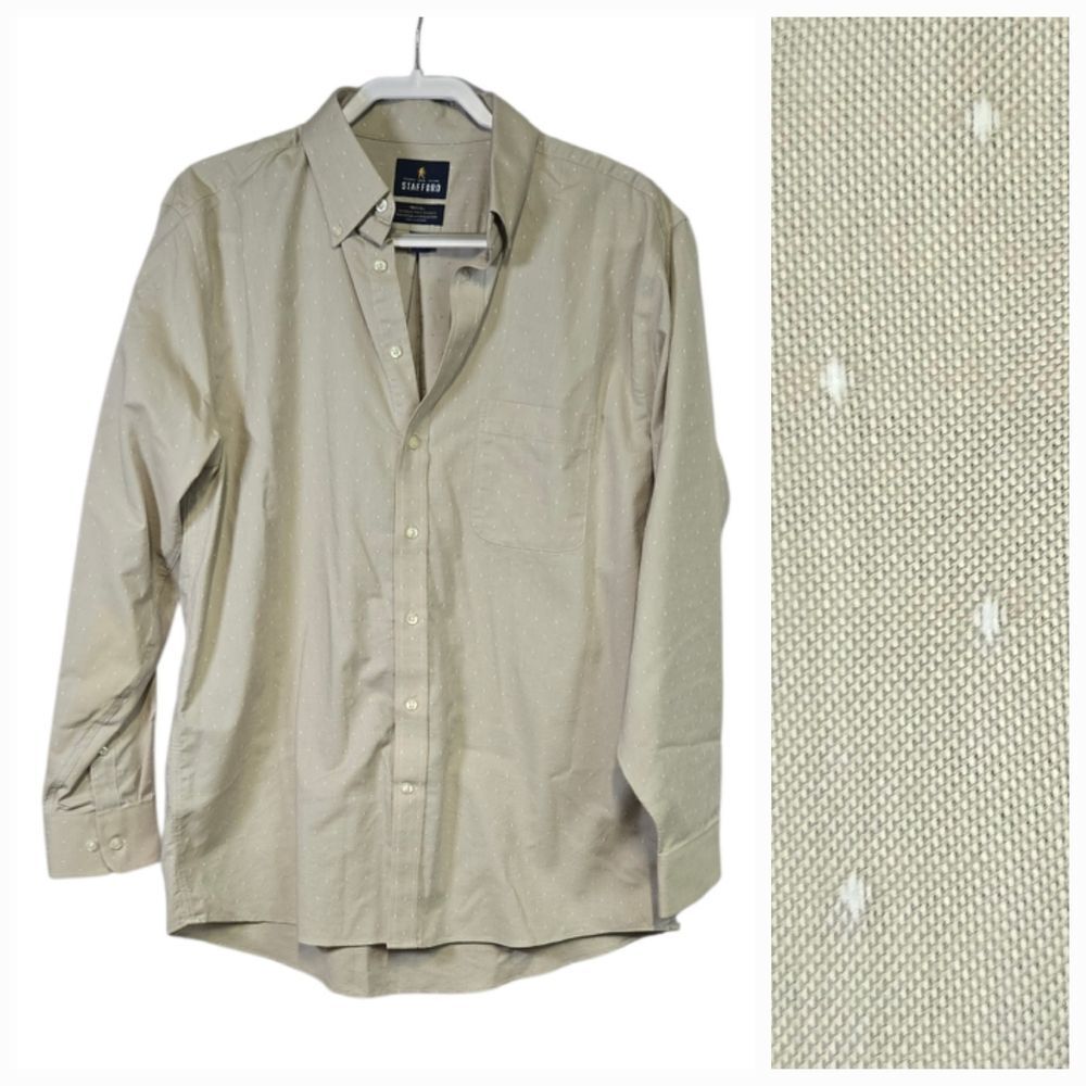 Stafford Travel Wrinkle-Free Swiss Dot Dress Shirt Men’s 16.5 34/35 Button-Down